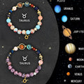 Twelve Zodiac Sign Beaded Bracelet Set with natural stone beads and adjustable closures