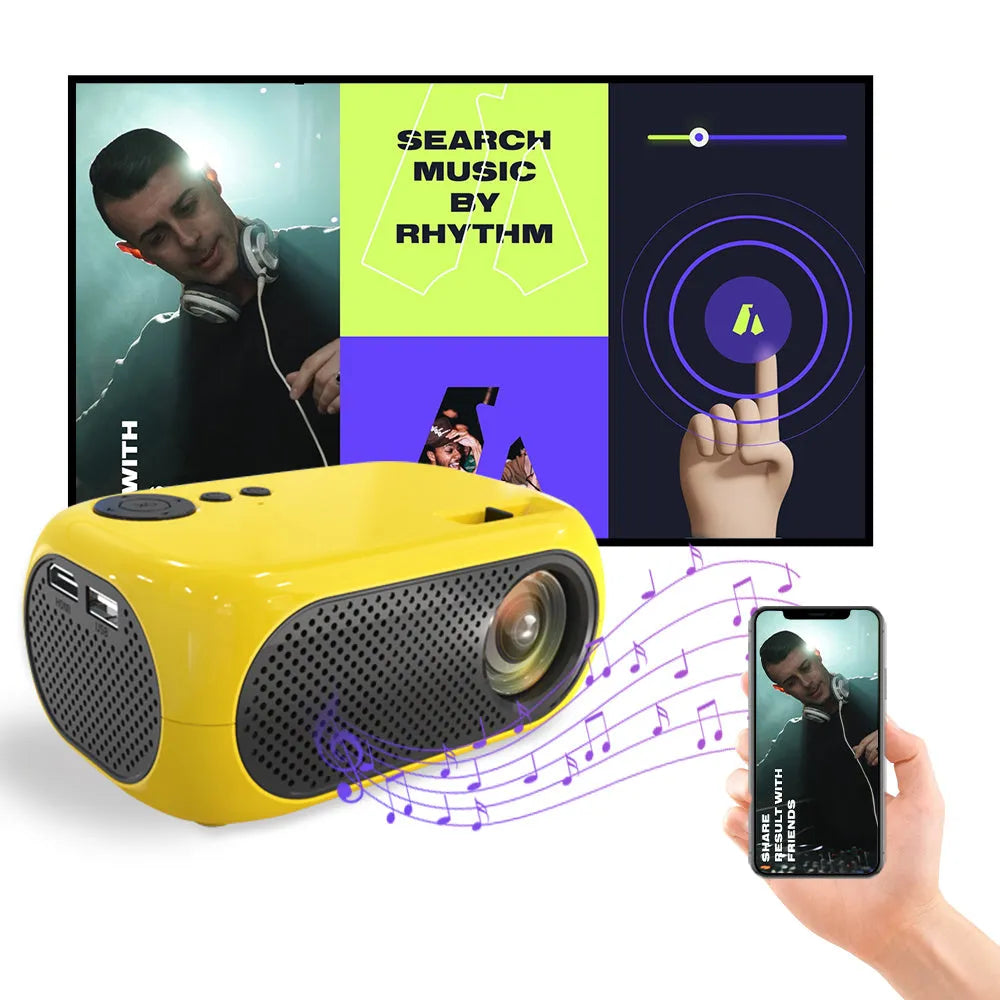 M24 micro mini projector in gold or white colour with 640x360P resolution and compact 190mm size