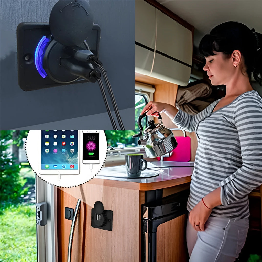Black 12V dual USB vehicle charger with 3.1A output for dashboard installation