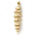 A golden synthetic wig for women shown in 18-inch, 20-inch and 22-inch length options.