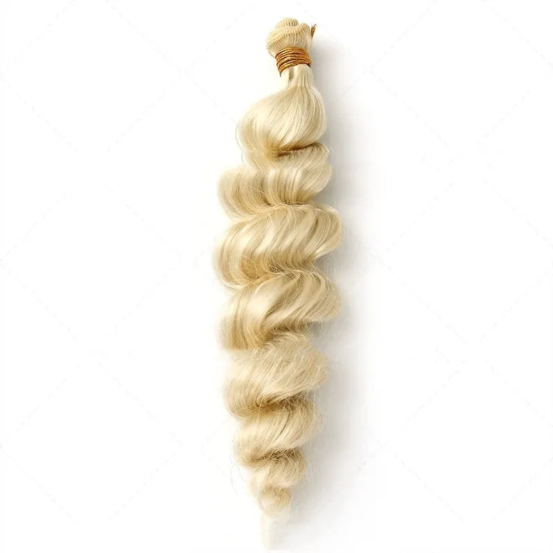 A golden synthetic wig for women shown in 18-inch, 20-inch and 22-inch length options.