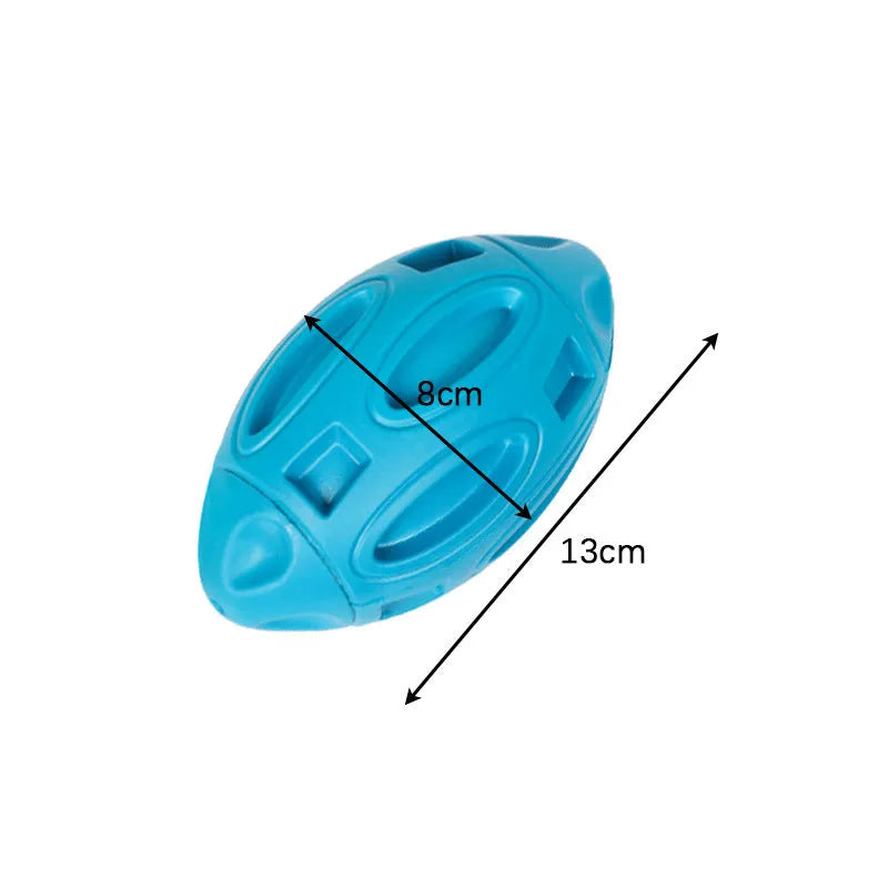 Blue green orange natural rubber squeaky dog chew ball with surface grooves for medium large breed dogs