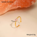 Open ended heart ring with zircon stones in stainless steel, showing adjustable free size design