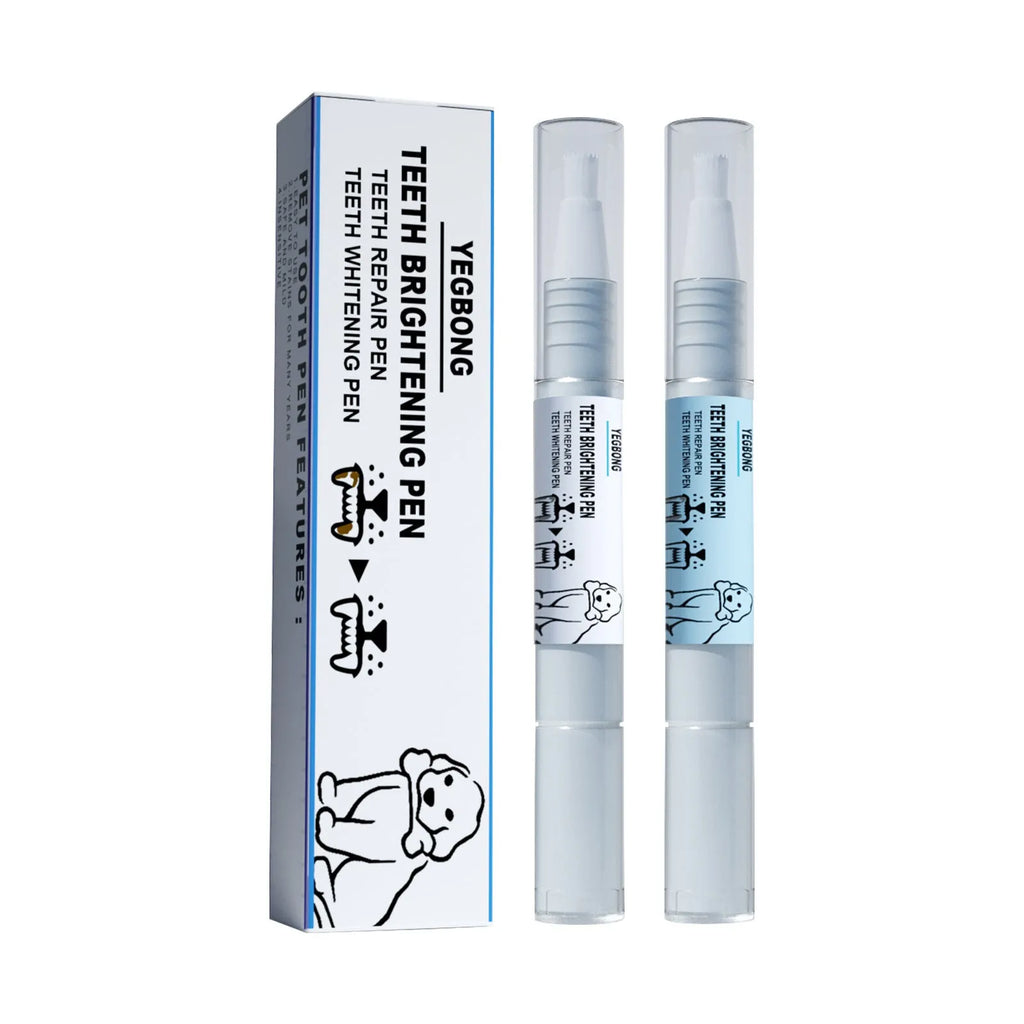 Yegbong pet teeth whitening pen with 3ml+3ml dual-formula and two dental brushes for dog and cat tartar removal