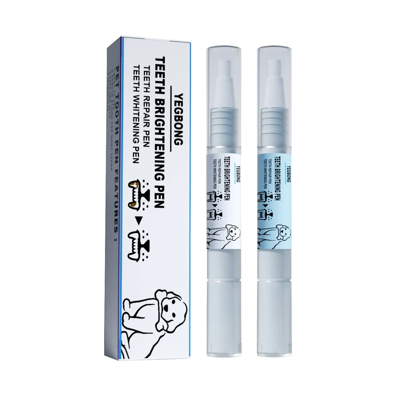 Yegbong pet teeth whitening pen with 3ml+3ml dual-formula and two dental brushes for dog and cat tartar removal