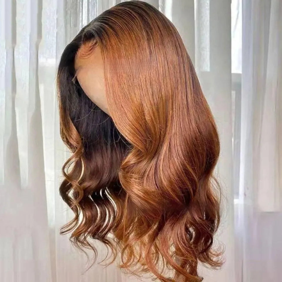 Real human hair gradient wig in Ruili style on a mannequin head, showcasing the lace front and length options.