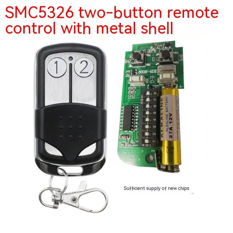Black plastic dial remote control handle with two keys, SMC5326 chip, for 330MHz or 433MHz door control systems.