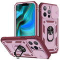 Magnetic iPhone case with sliding bracket in two-tone colours showing adjustable viewing position