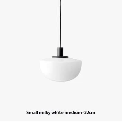 Milky white glass single-head pendant light, 22cm or 35cm diameter, simple modern droplight for kitchen island or dining table