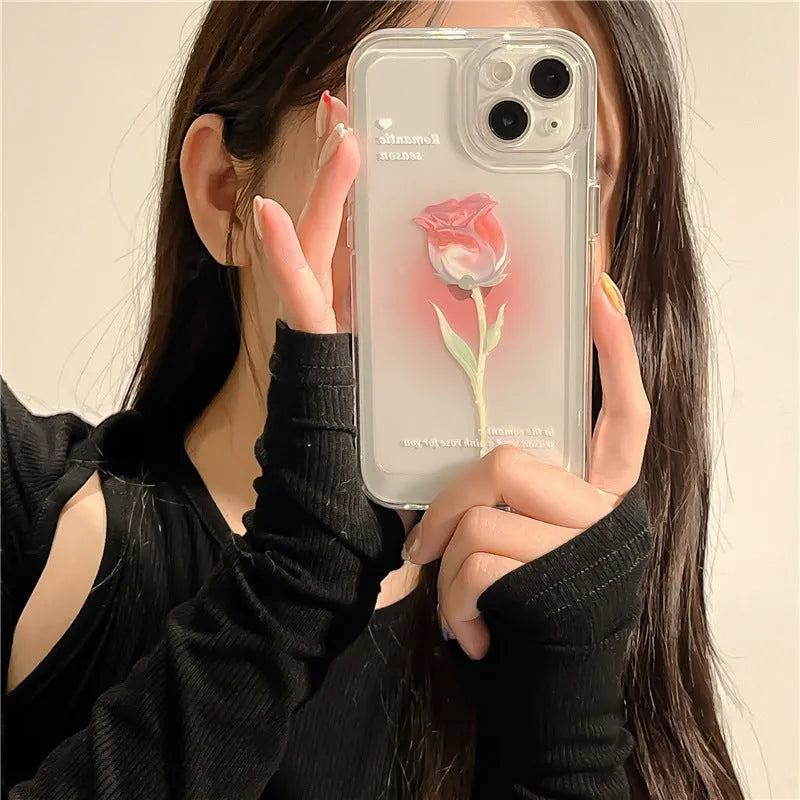 All-inclusive TPU phone case for Apple iPhone in gradient rose and tulip colours showing full coverage protection