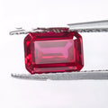 Cultivated pigeon blood red ruby gemstone showing six different cutting styles with carat weight indicators