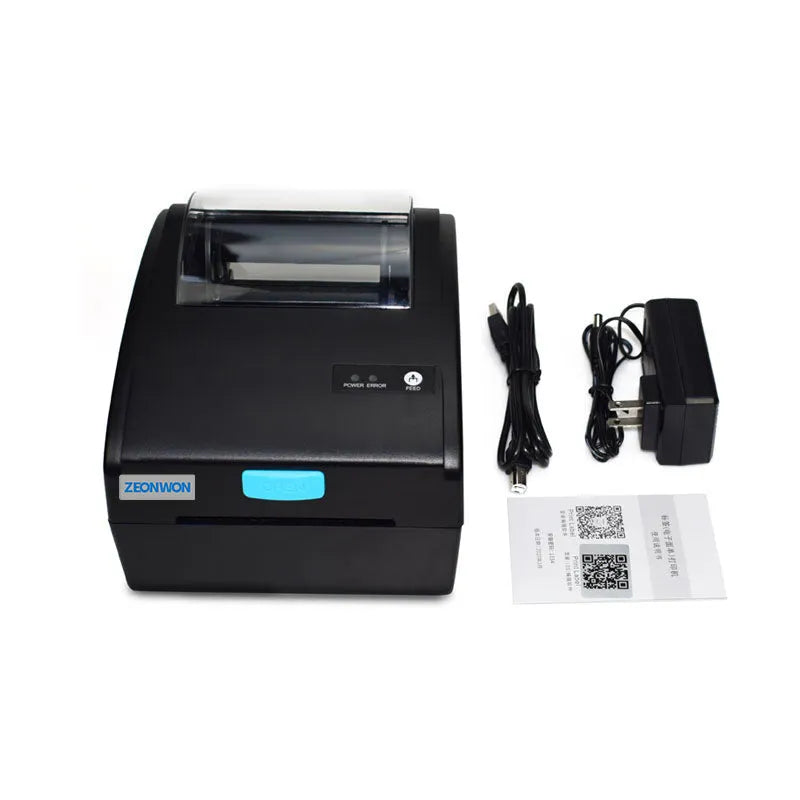 Heat-sensitive label printer with compact design, USB and Bluetooth ports, 200x160x139.5mm dimensions