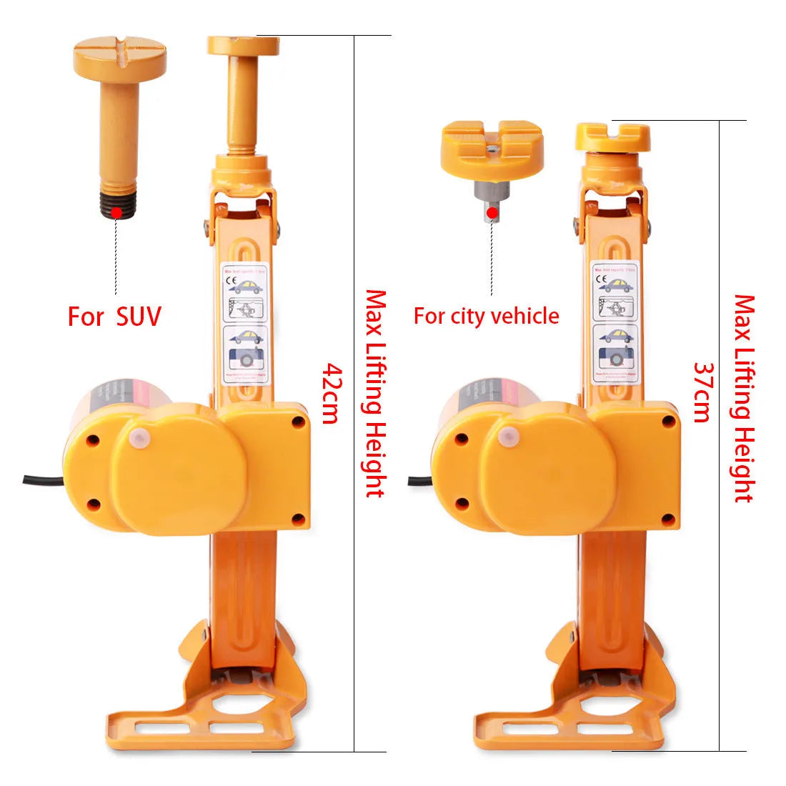 Yellow steel electric car jack and impact wrench set for 12V tyre changes
