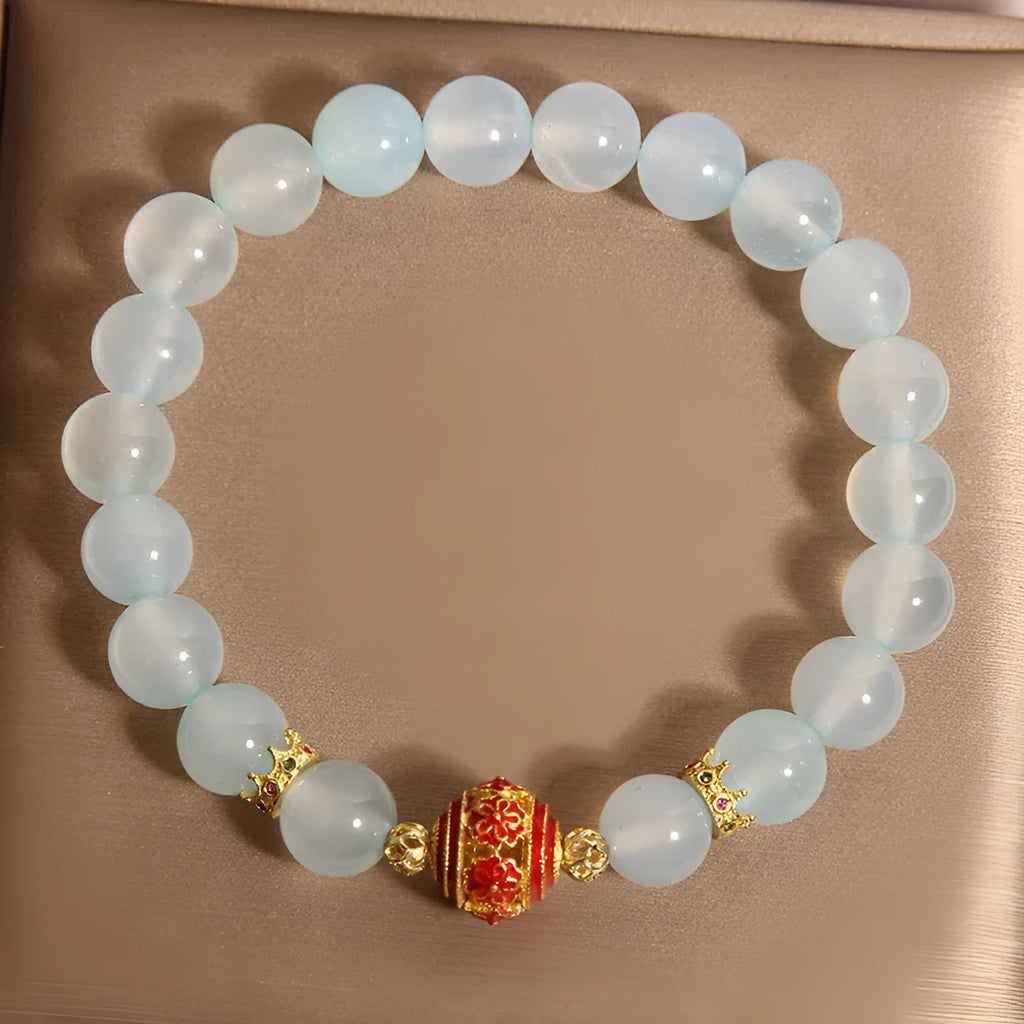 Blue agate flange and colourful crystal bead bracelet for women, Japanese Korean style.