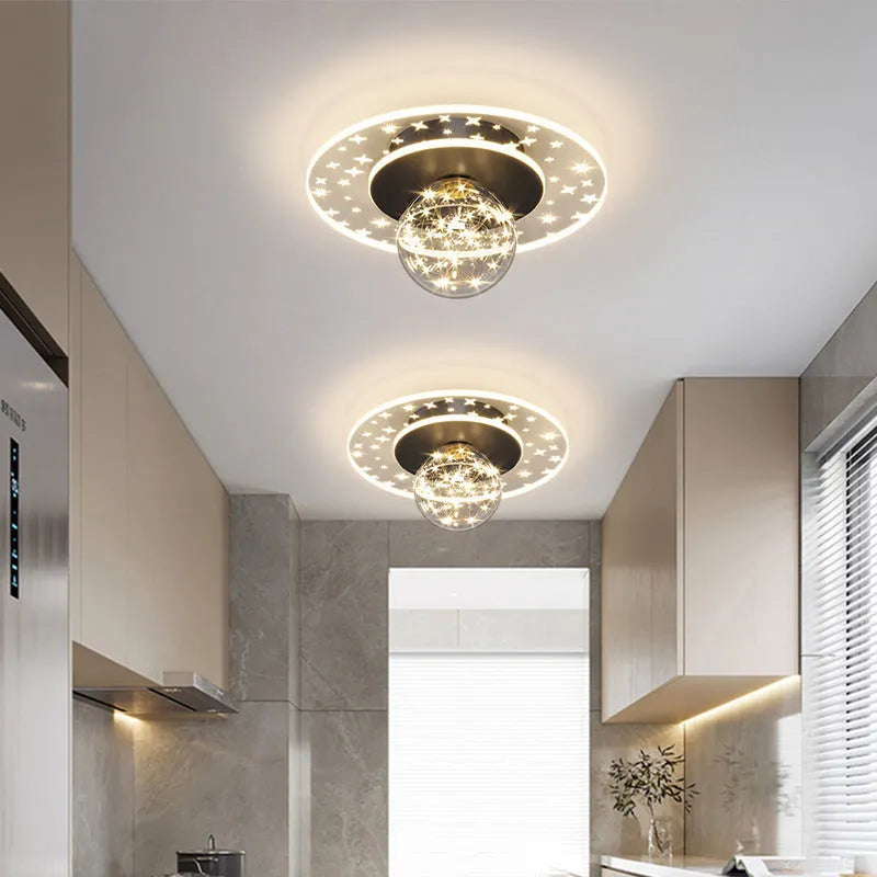 Modern ceiling lamp for corridor or hallway with LED light source in black, gold or white finish