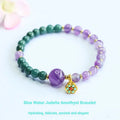 Hand-woven blue water jade and amethyst beaded bracelet, 6-10mm beads, Emerald Crystal style