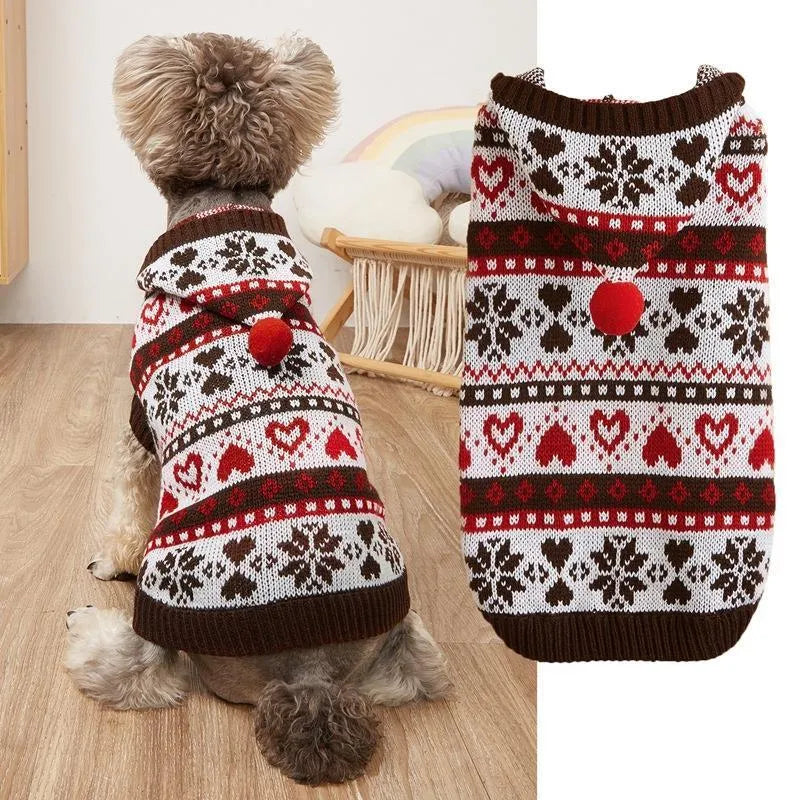 Pink blue grey acrylic dog sweater with snowflake striped camouflage knit pattern for Bardo Bichon pets