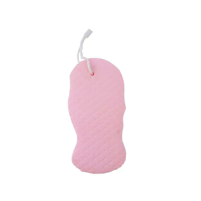 3D body rubbing sponge with fish scale pattern in white, grey, pink, or light blue, showing super-soft texture for gentle exfoliation