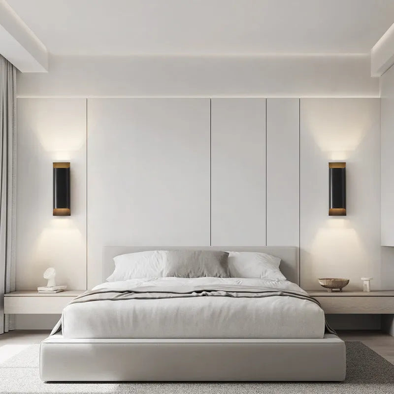 Minimalist copper wall lamp in black gold or natural copper finish for bedroom bedside lighting