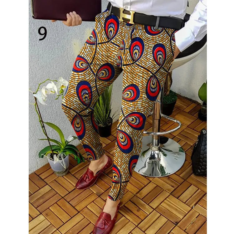 Men's slim-fit plaid casual trousers with 3D printed pattern, straight leg design, and micro-elastic fabric in colour RKKZ49.