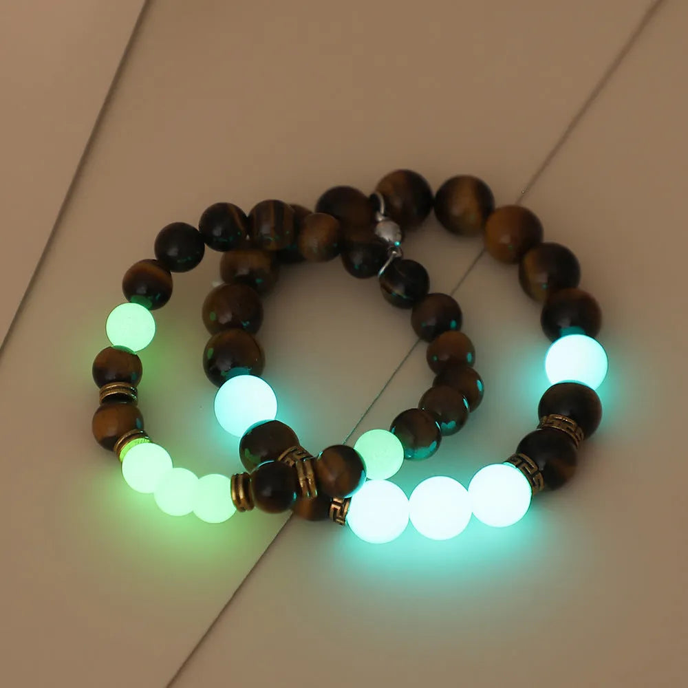 Amber geometric couple bracelets with luminous patterns and retro fashion styling