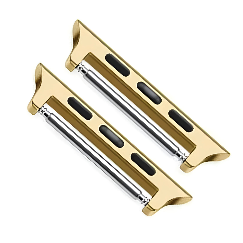 Stainless steel Apple Watch strap connector in black, rose gold, silver, gold or Starlight, 14–24 mm lug width.