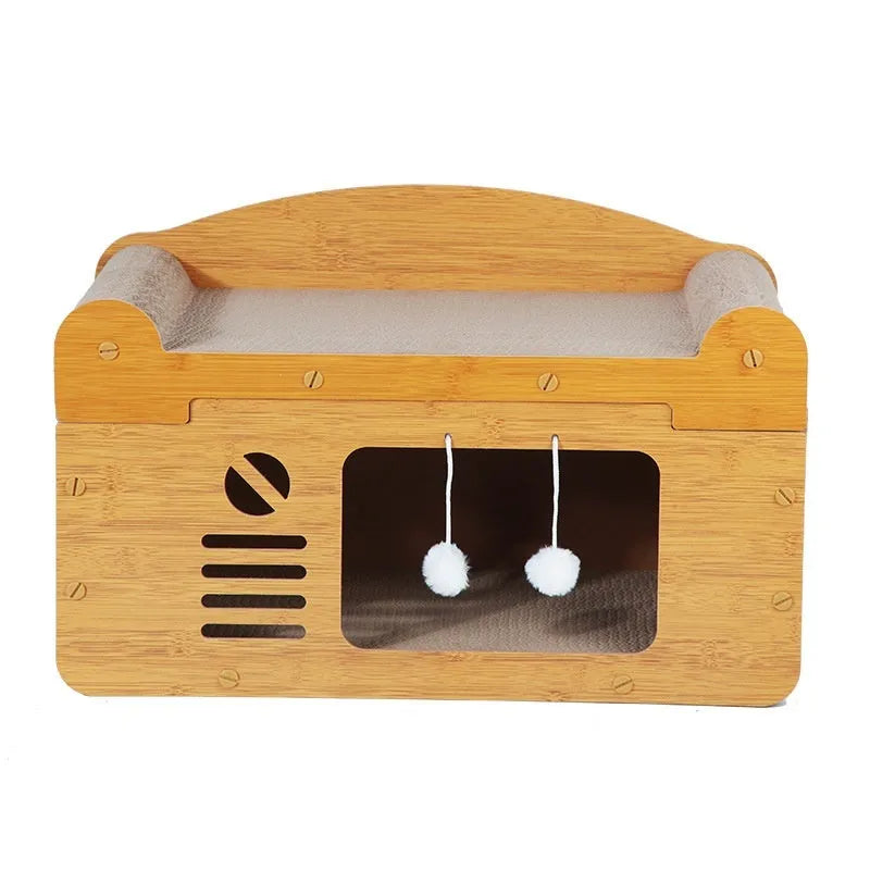 Corrugated paper double layer cat house with double ball double door design