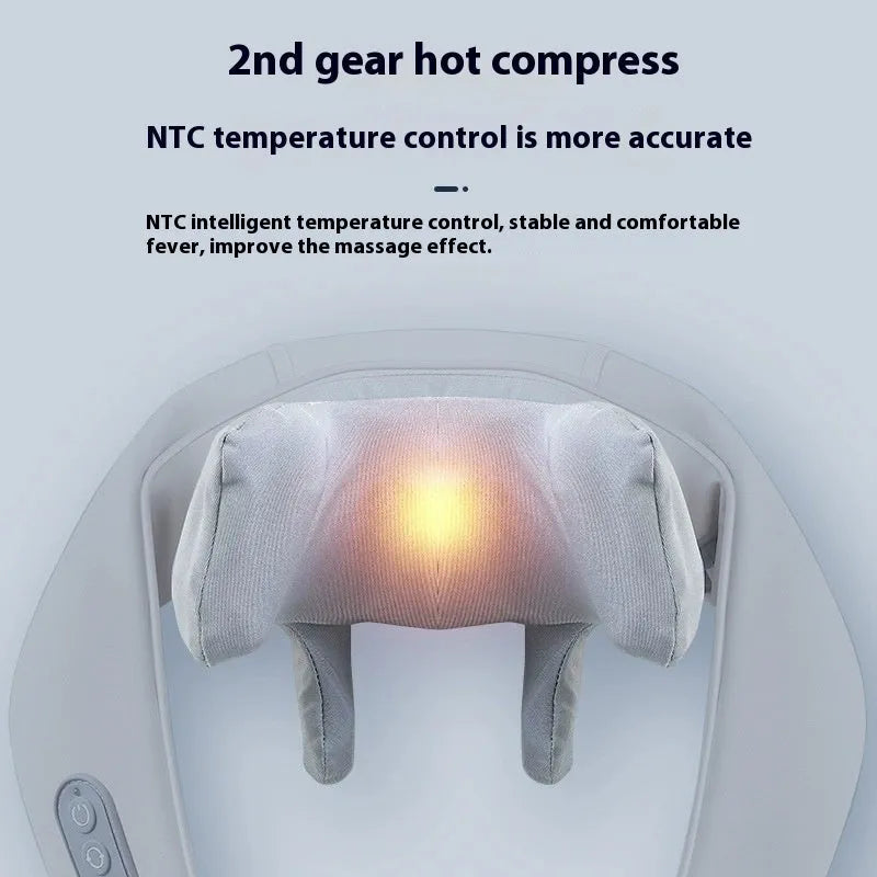 Grey elastic fabric USB neck and back massager with two gear settings and infrared function.