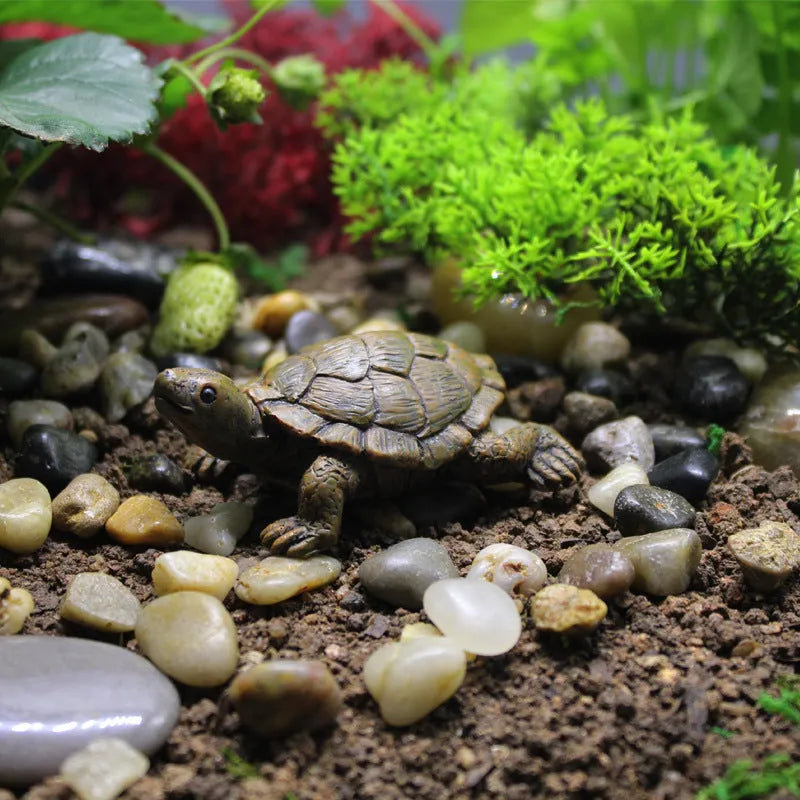 Handcrafted resin turtle garden ornament measuring 8cm long with realistic texture and pastoral style