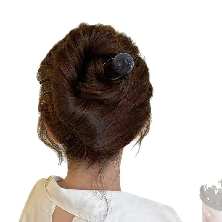 Ball retro U-shaped hair pin barrettes in acrylic with beige, caramel, dark grey, and green colour options