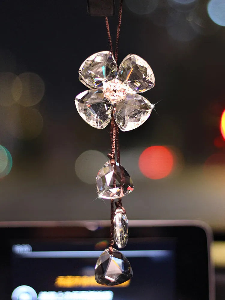 Crystal Four Leaf Grass pendant for car interior decoration in choice of four colours measuring 20cm
