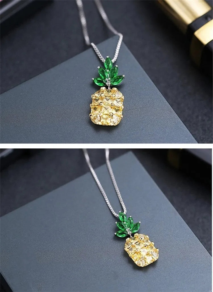 Geometric pineapple pendant necklace with silver-plated finish and Korean fashion design