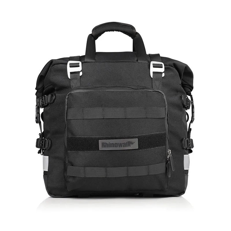 20-litre quick-release motorcycle side bag in black or army green polyester construction