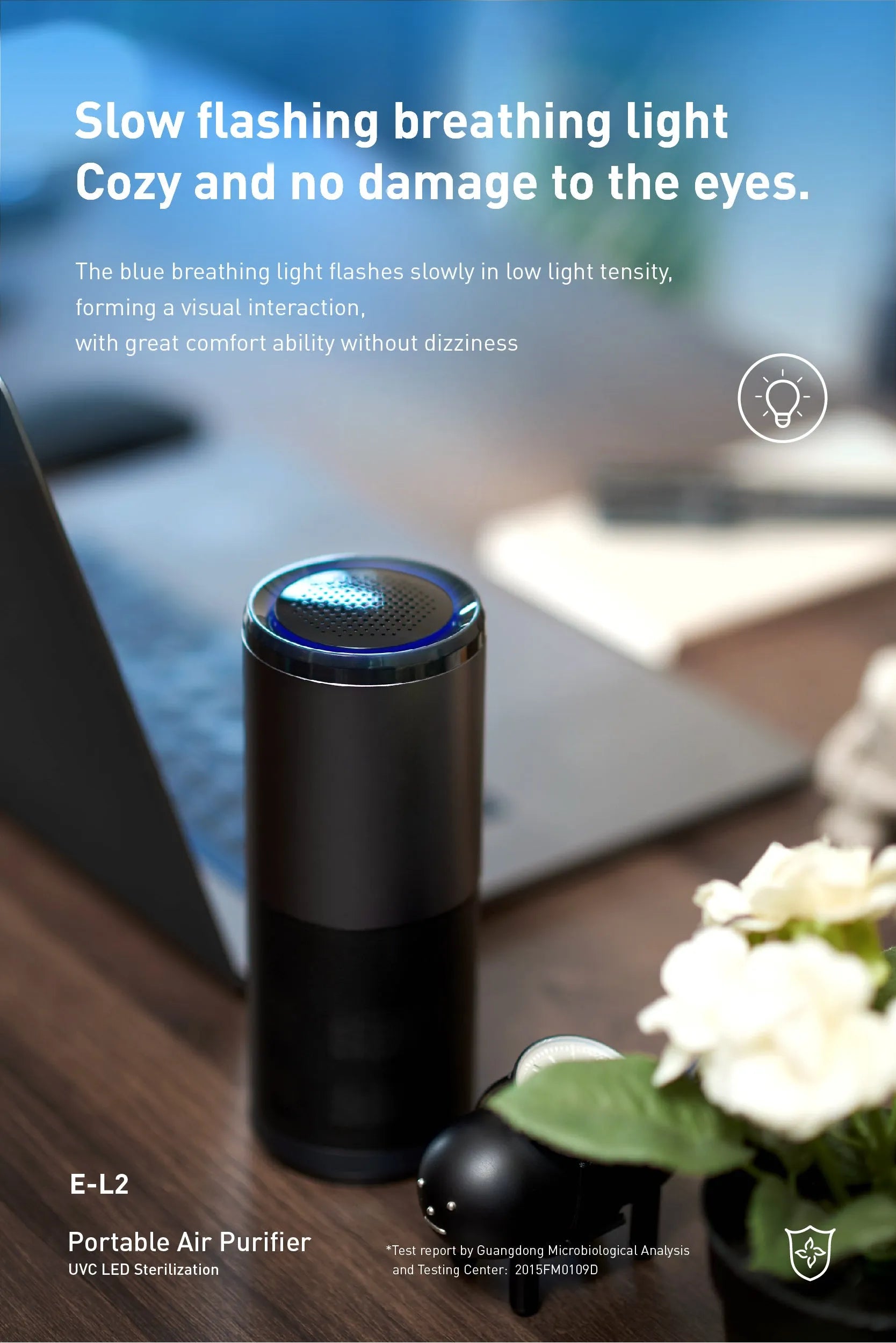 Portable mini car air purifier in black or rosebox, 6.2 cm by 17.2 cm, with smart sensor and USB charging