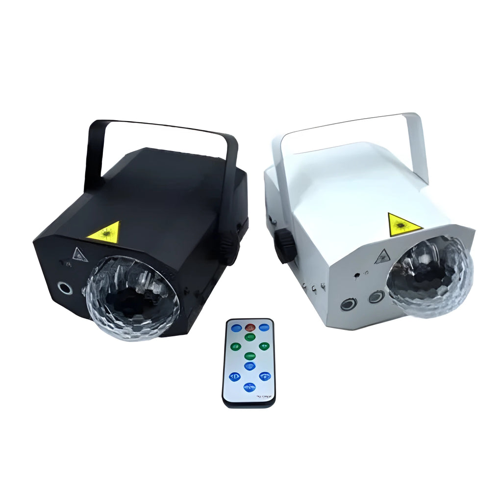 Black or white LED laser magic fan stage light with laser projection and remote control.