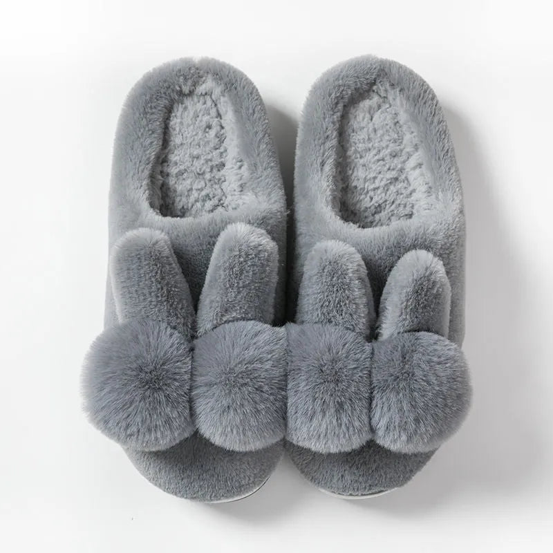 Bunny Fluffy Slippers in coffee colour with rabbit fur uppers, high design, and floral pattern