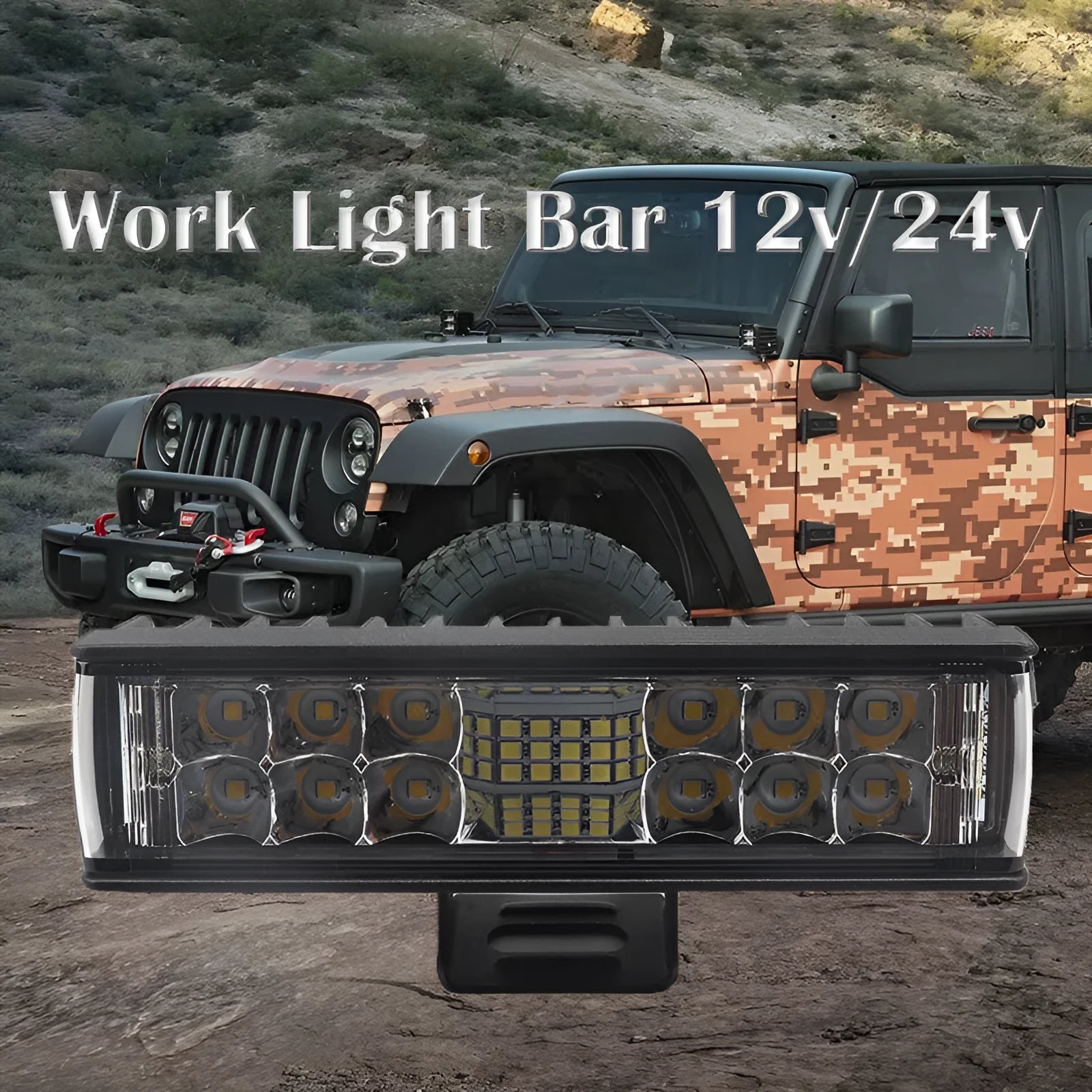 Black aluminium LED strip work light with straight-line shape measuring 153mm long