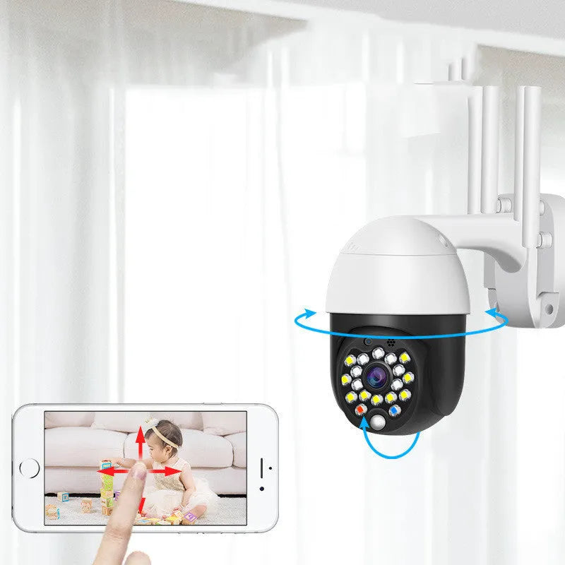 White wireless dome security camera with 3.6mm lens for outdoor 1080p HD surveillance