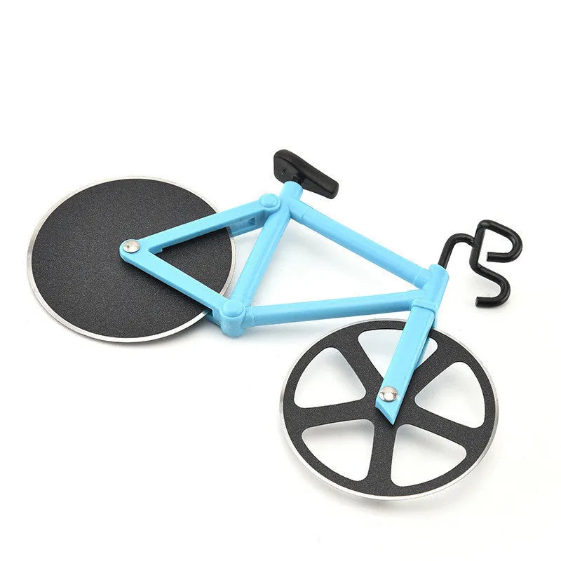 Bicycle-shaped pizza cutter with stainless steel 430# wheel and ABS plastic handle in assorted colours