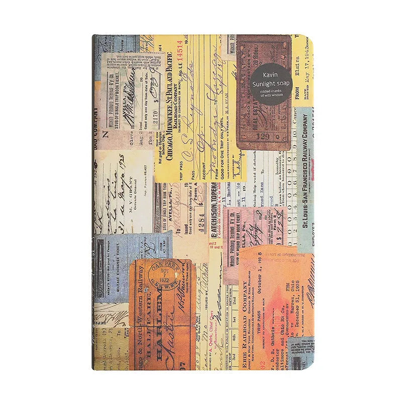 Carving Time A5 kraft paper mood notebook open to show retro illustrations, available in blue, coffee, or red.