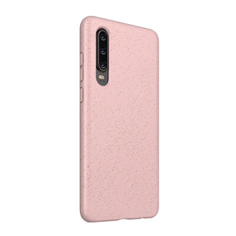Huawei P30 mobile phone case in TPU material showing colour options: army green, black, blue, pink, red, yellow.