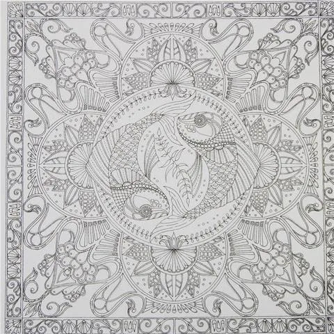 Lost Ocean colouring book with 24 marine illustrations, spiral bound, 25 cm by 25 cm, with 12 coloured pencils