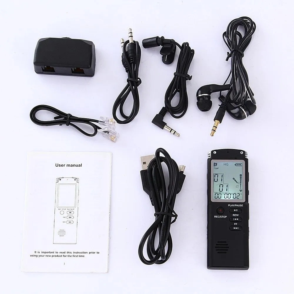 Original USB Professional Voice Recorder with compact design, external microphone, and display showing 1536 Kbps bit rate