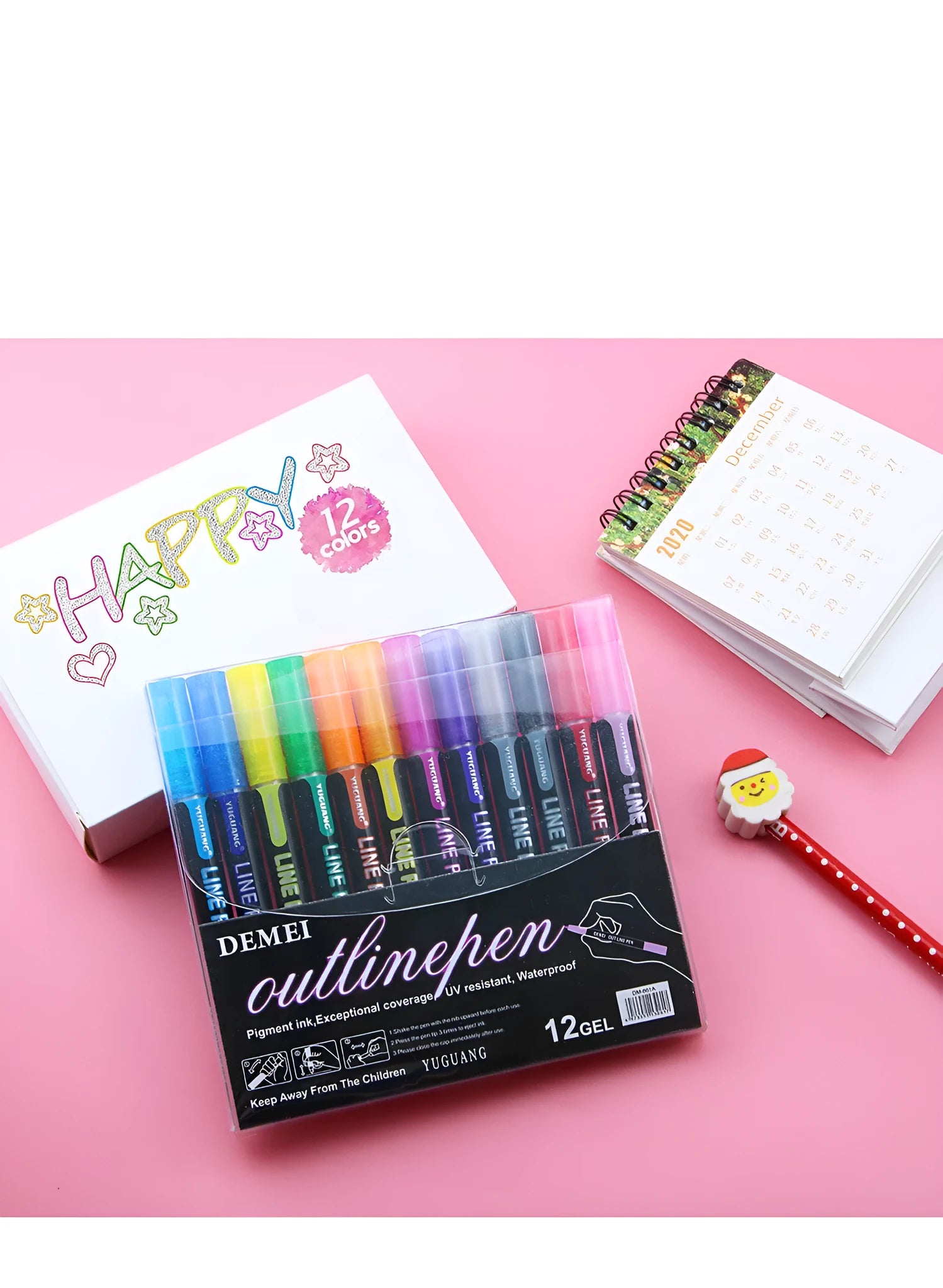 12-colour metal double line pen set with 13cm length and plastic tips