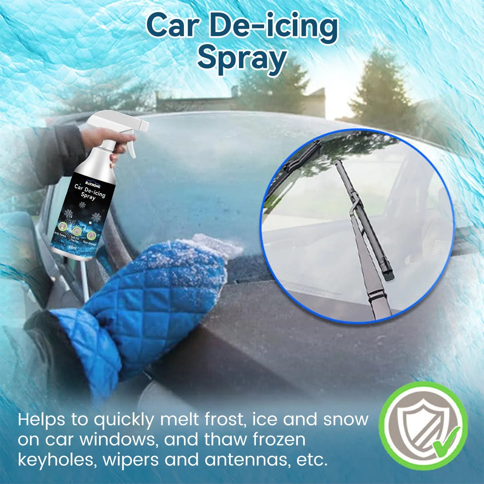 60ml car windscreen de-icer spray bottle for winter ice and snow removal