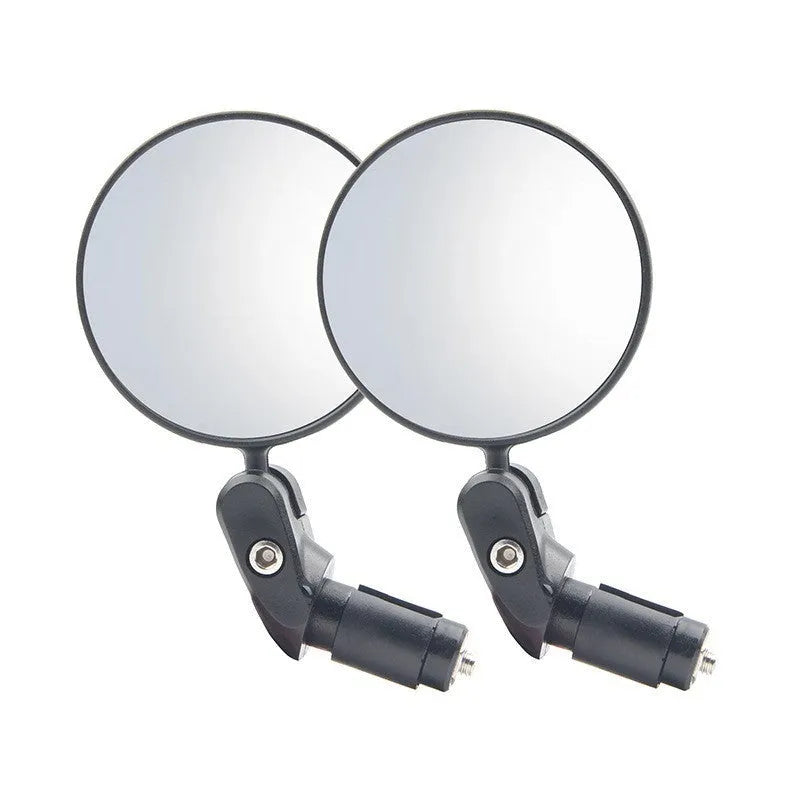 Black foldable convex rearview mirror showing 7cm diameter reflector and rotation mechanism