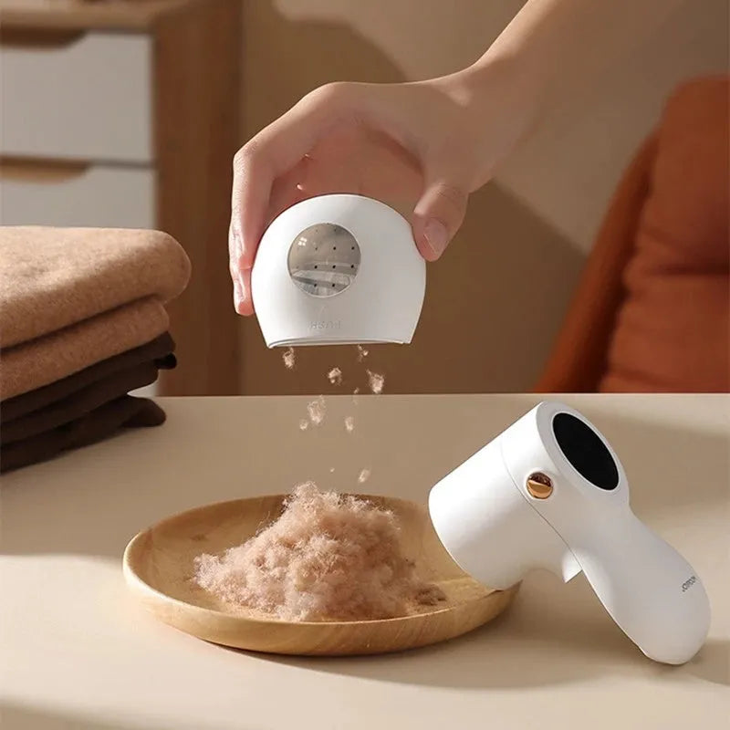White electric fabric lint remover with LED display and USB charging port