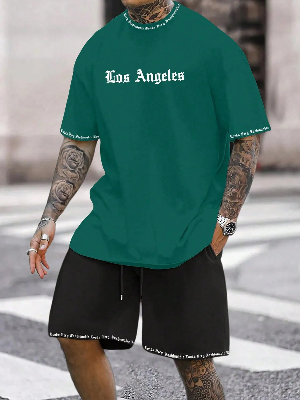 Sports style short-sleeved top and shorts set in polyester blend fabric, available in multiple colours and sizes