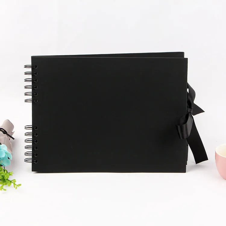 DIY handmade photo album with coil binding and a kraft paper cover in yellow or black
