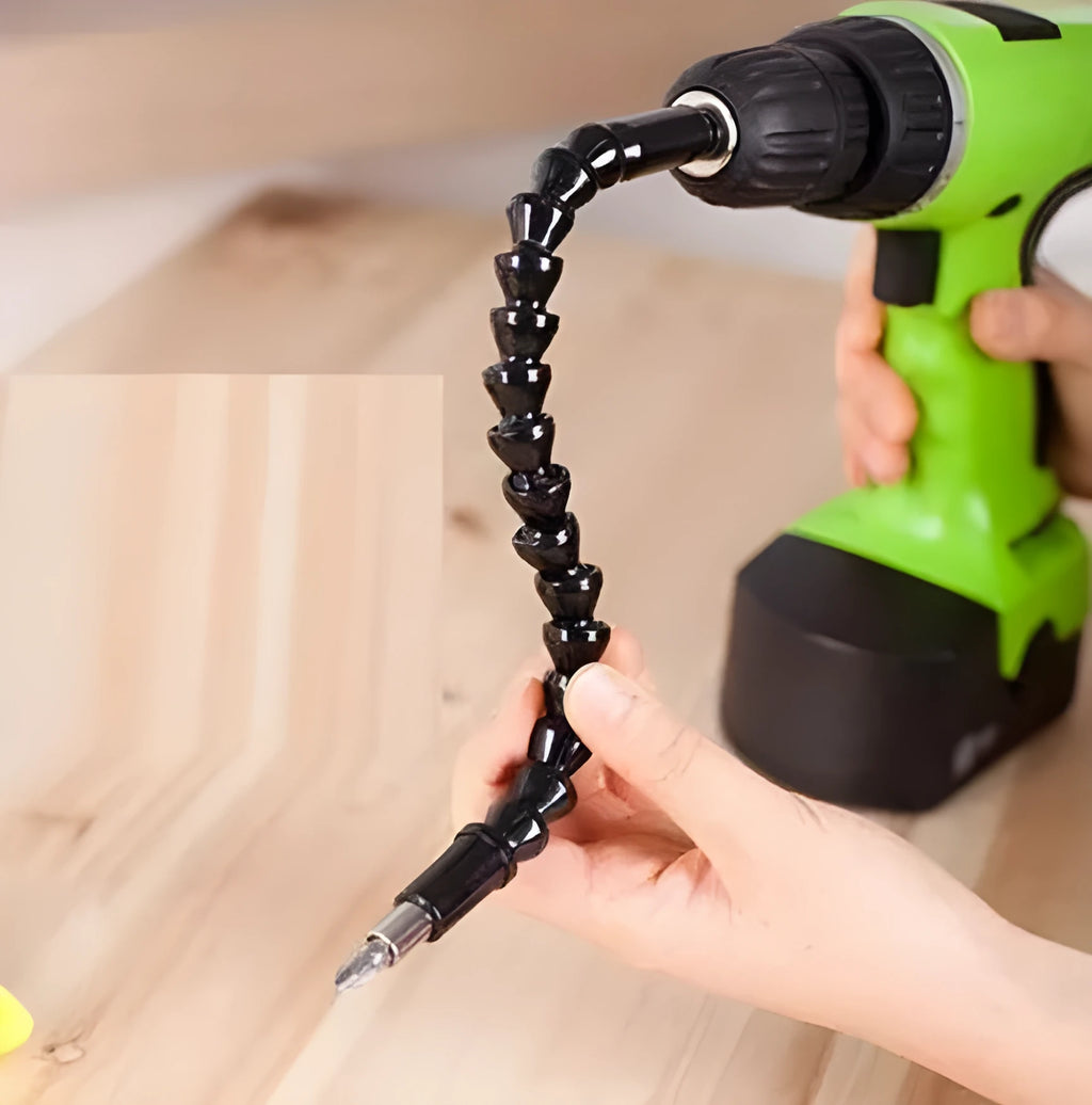 Flexible cobra drill bit extension shaft 295mm black metal and plastic with 1/4 inch hex shank